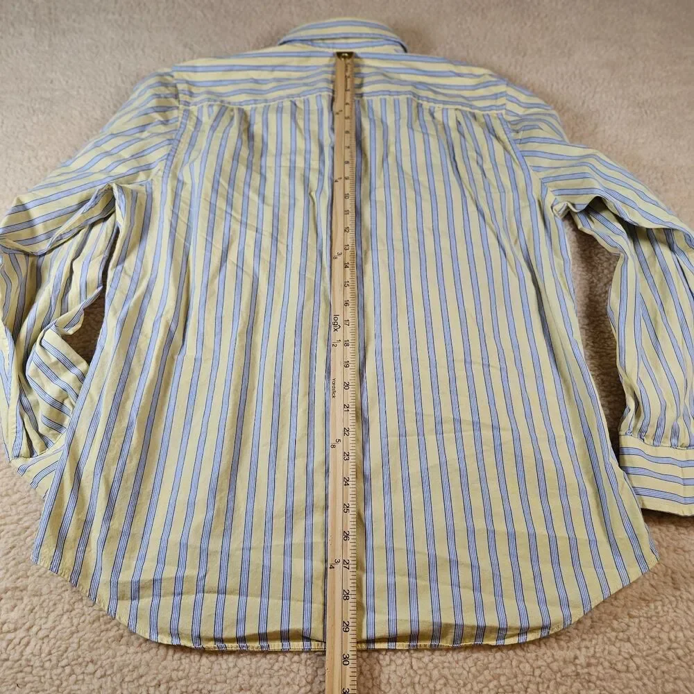 Banana Republic Mens L Yellow Blue‎ Striped Dress Shirt 100% Cotton Button Up